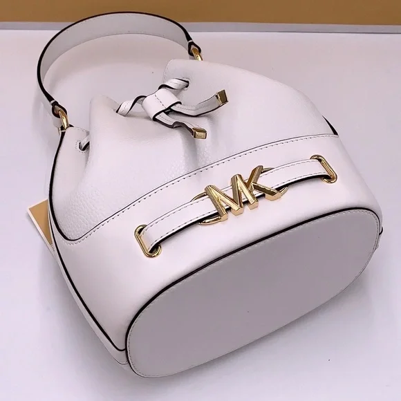 MICHAEL KORS  Reed Medium Pebbled Leather Bucket Bag Optic White NWT - Picture 7 of 16